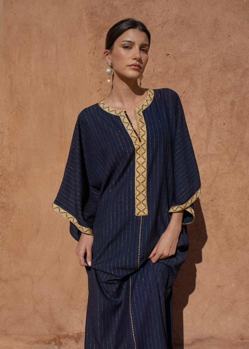 Striped Crepe Kaftan - Oversized Lightly Golden Striped Design