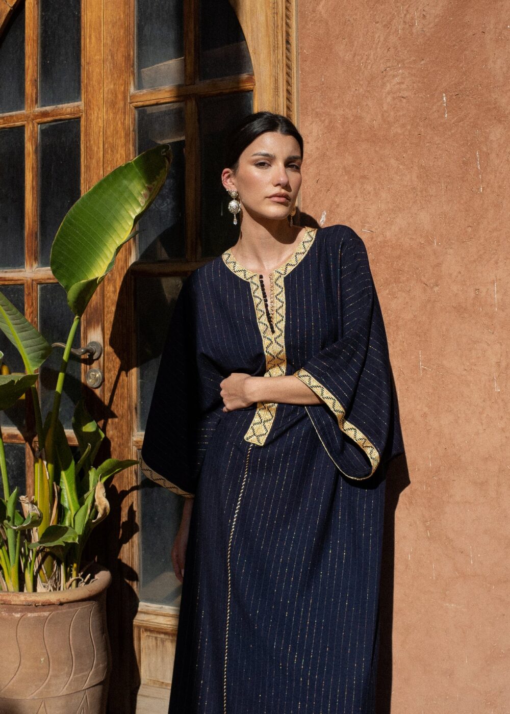 Striped Crepe Kaftan - Oversized Lightly Golden Striped Design