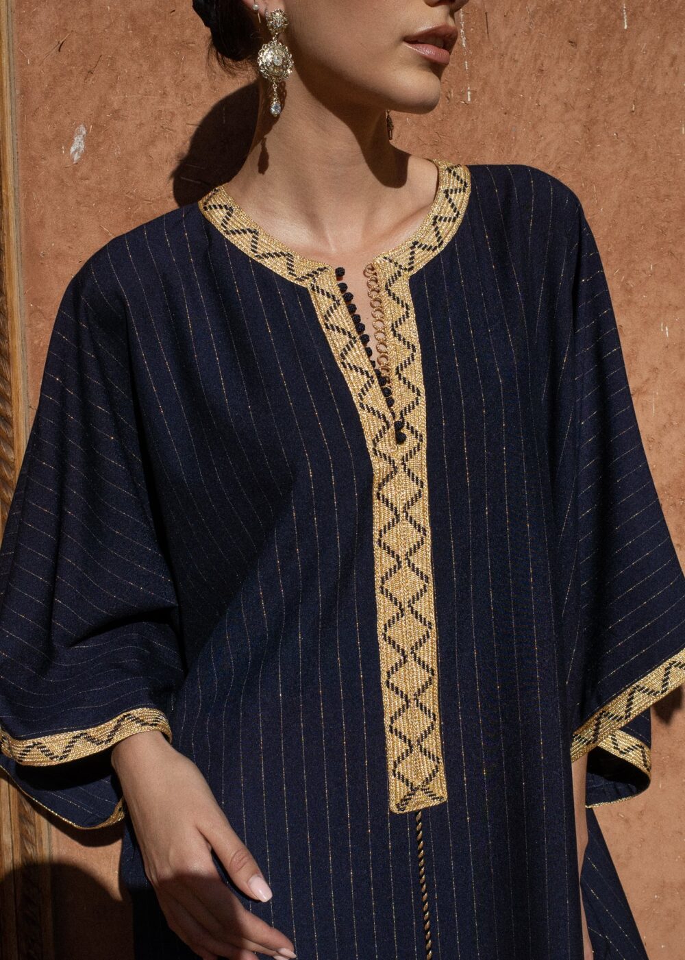 Striped Crepe Kaftan - Oversized Lightly Golden Striped Design