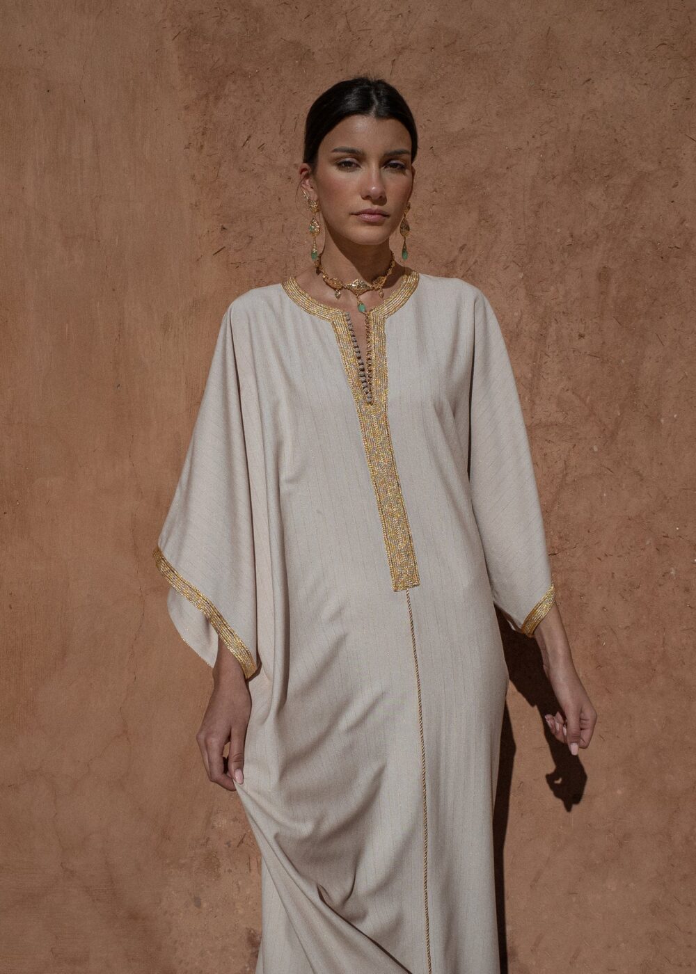 Striped Crepe Kaftan - Oversized Lightly Golden Striped Design