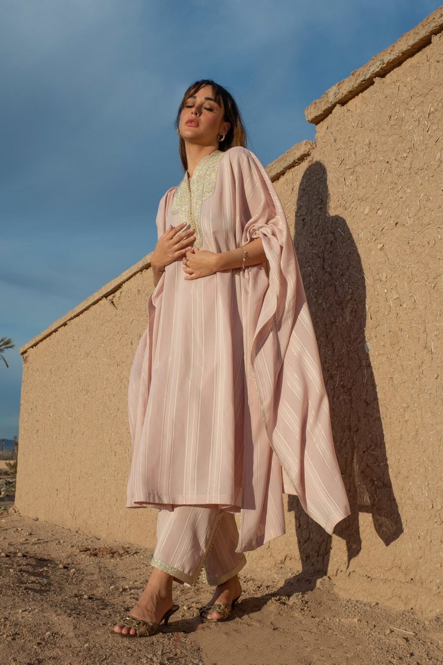 Striped Crêpe Kaftan Set - Effortless Elegance with a Modern Twist