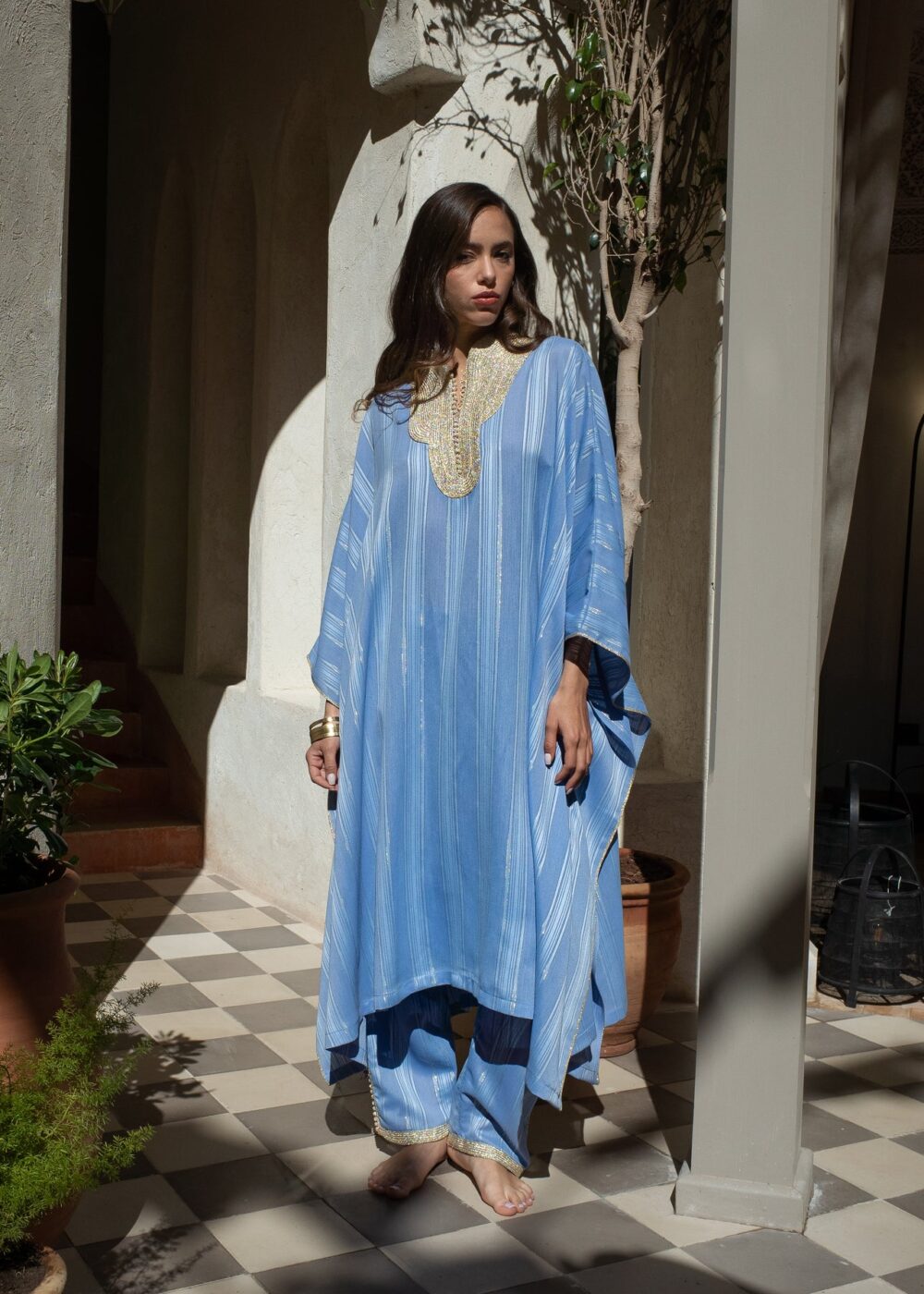 Striped Crêpe Kaftan Set - Effortless Elegance with a Modern Twist