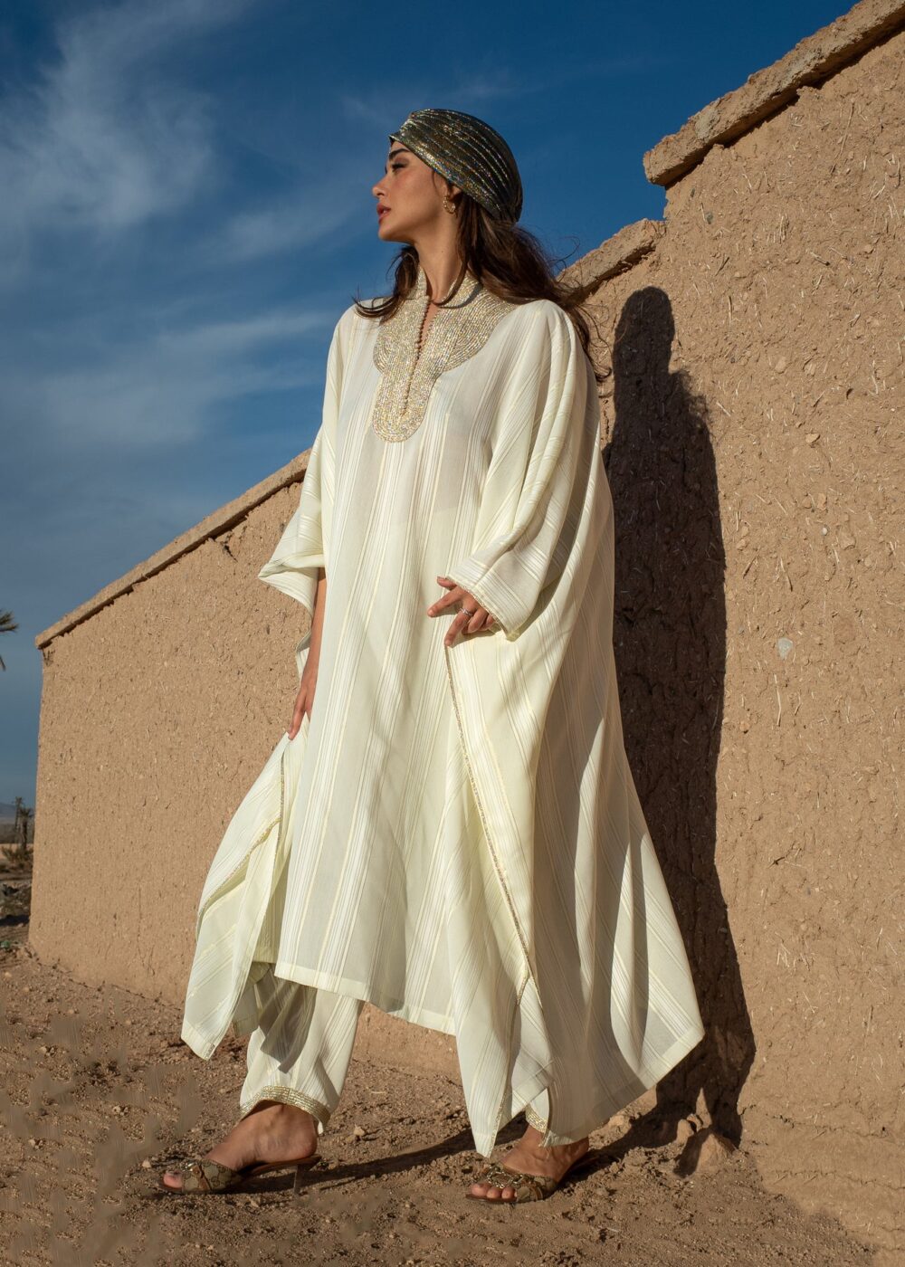 Striped Crêpe Kaftan Set - Effortless Elegance with a Modern Twist