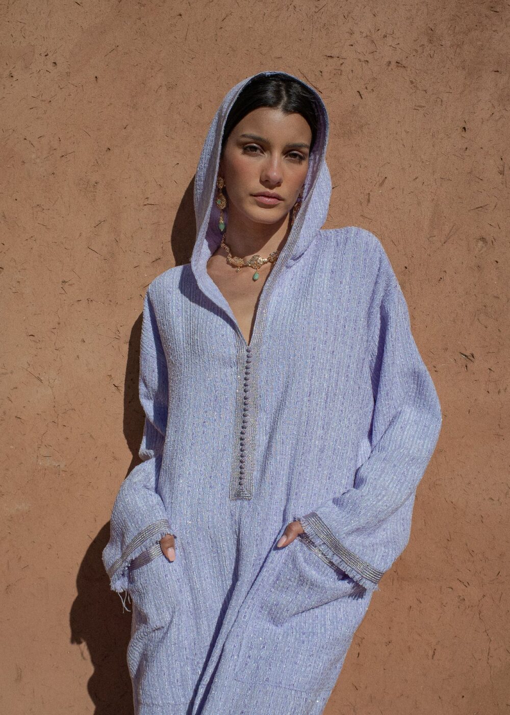 Tweed Kaftan - Fringed Hooded Jalabiya Dress