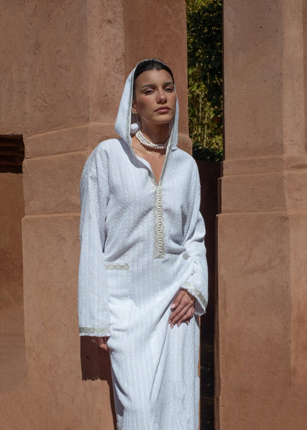 Tweed Kaftan - Fringed Hooded Jalabiya Dress