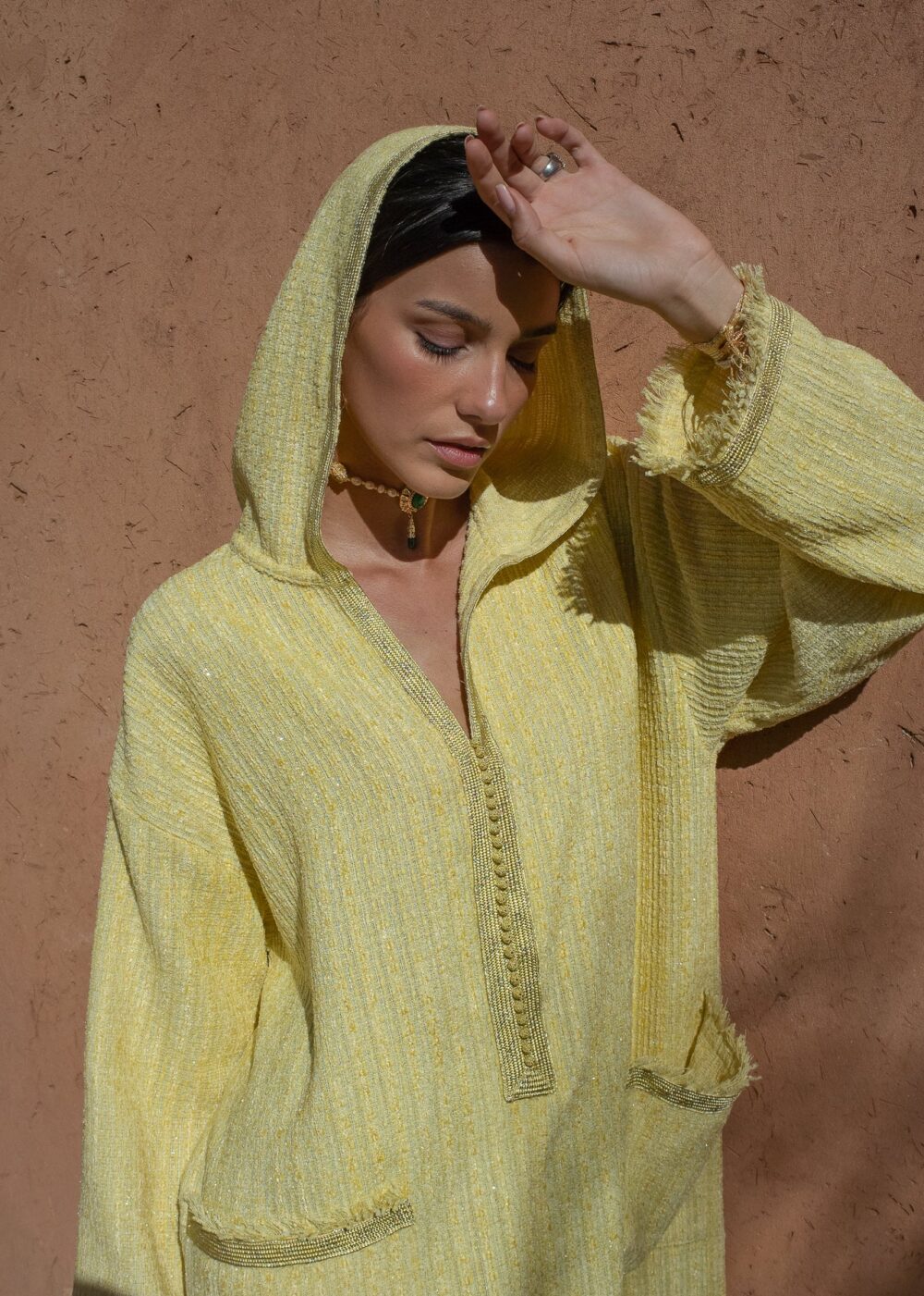 Tweed Kaftan - Fringed Hooded Jalabiya Dress