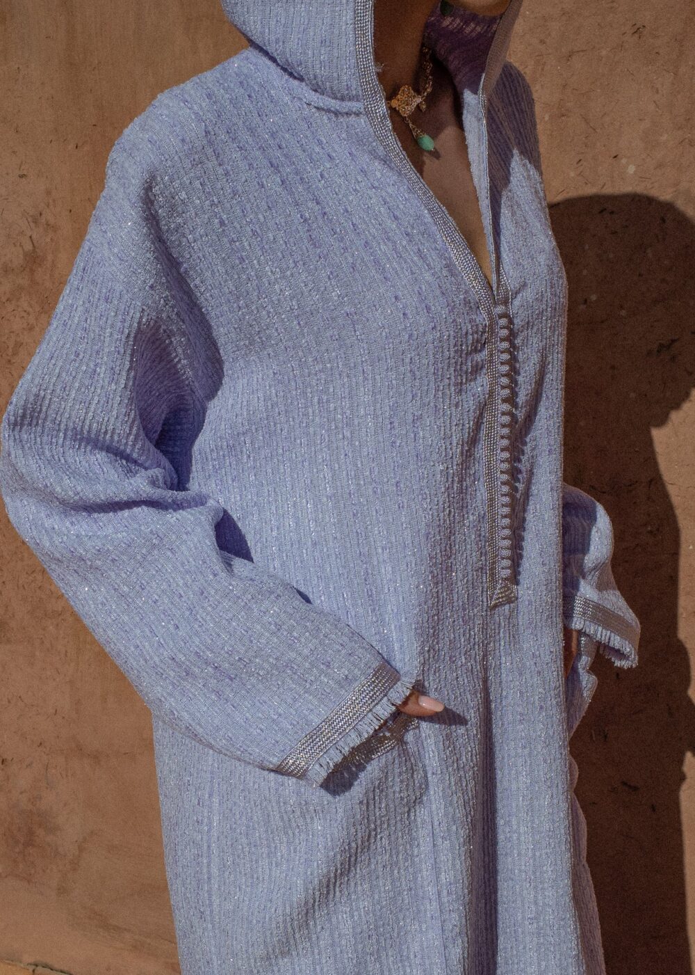 Tweed Kaftan - Fringed Hooded Jalabiya Dress