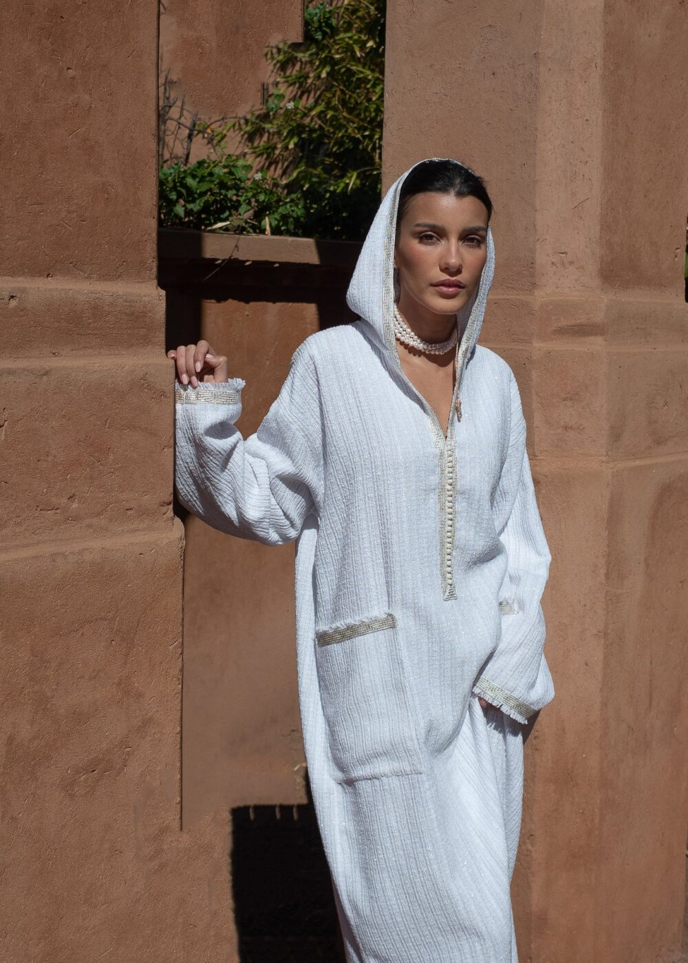 Tweed Kaftan - Fringed Hooded Jalabiya Dress